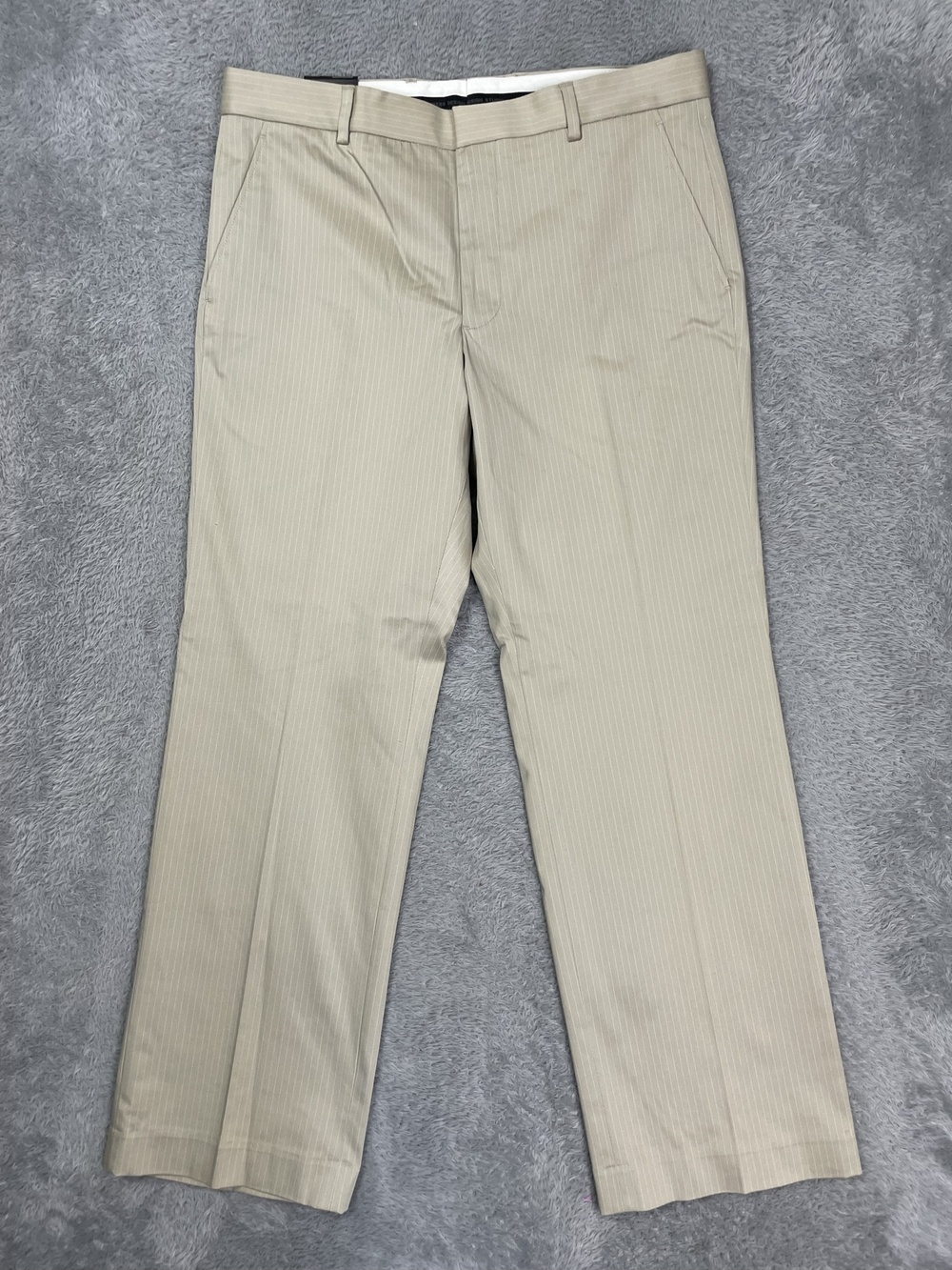 Express Producer Dress Pants Mens 33x30* Beige Pinstripe Stretch Cotton Business